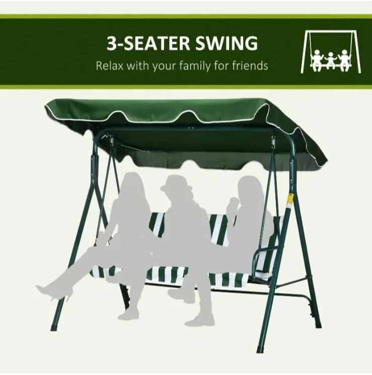 Blue River Swing Chair Garden Swing Seat with Adjustable Canopy, Hanging Hammock Chair for Indoor Outdoor Garden Green(10367) (3seater)