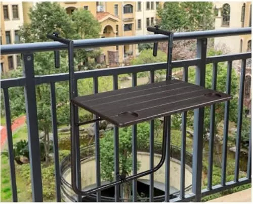 LANNY balcony table Folding Balcony Hanging Table, Portable Balcony Bar Table For Railings, Outdoor Wall-Mounted Floating Desks For Small Spaces, Brown 60 * 60cm