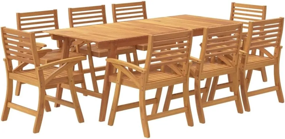vidaXL Garden Dining Set 9 Piece, Wooden Table and Armchairs for Patio Terrace, Outdoor Dinner Set, Farmhouse Style, Solid Wood Acacia