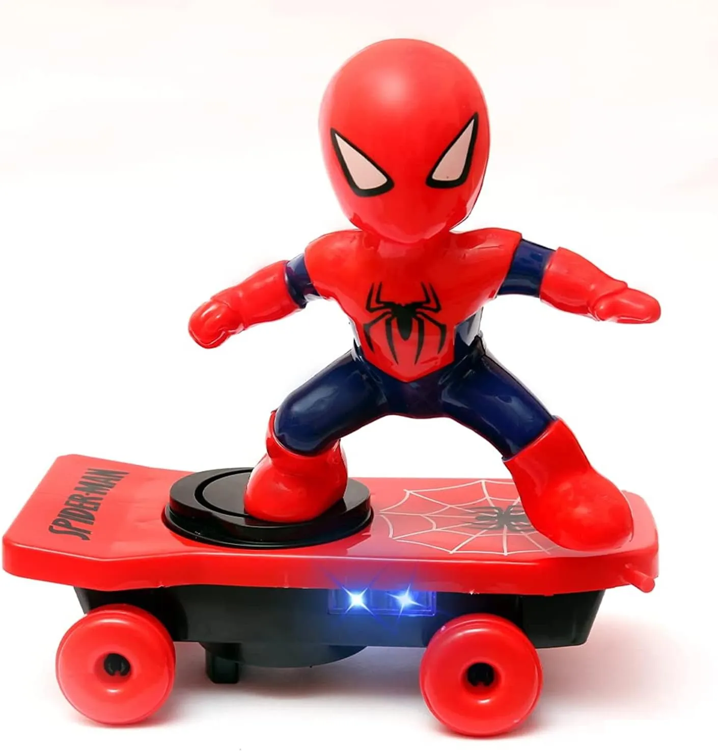 Kidology Kid's Superhero Electric Spiderman Stunt Skateboard Toys 360° Rotate Tumbler with Music Colorful Light Electric Toy for Boys and Girls Aged 3+