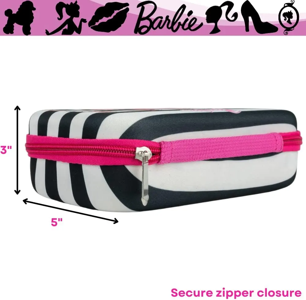 Innovative Designs Barbie Pencil Case Set with Stickers and Gel Pens for Kids, Molded with Zip Closure, Pink