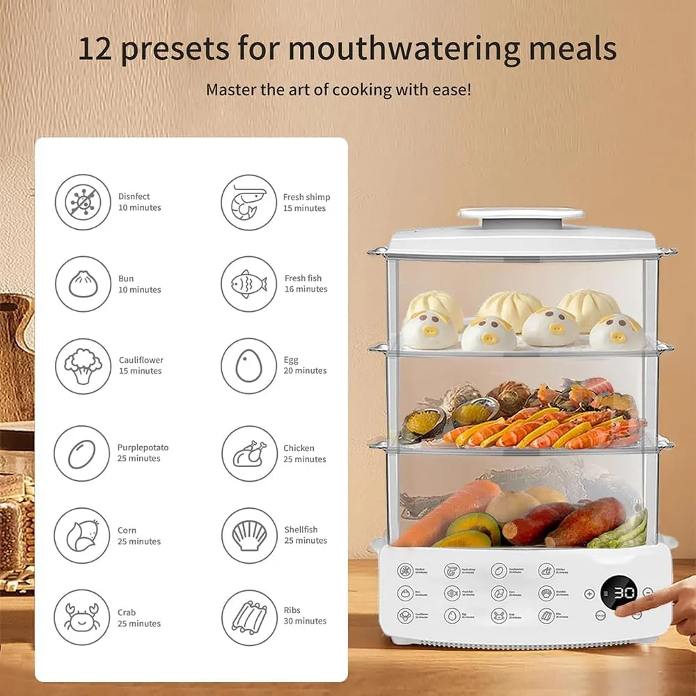 Multi-Function Electric Stainless Steel 3 Tier Steamer