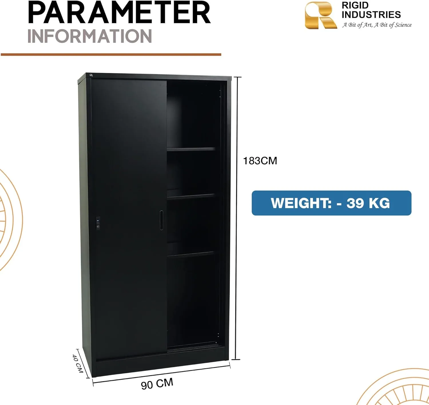 RIGID Steel Cupboard Sliding Door, Steel Filing Cupboard, Cabinet with Shelves Storage (Black)