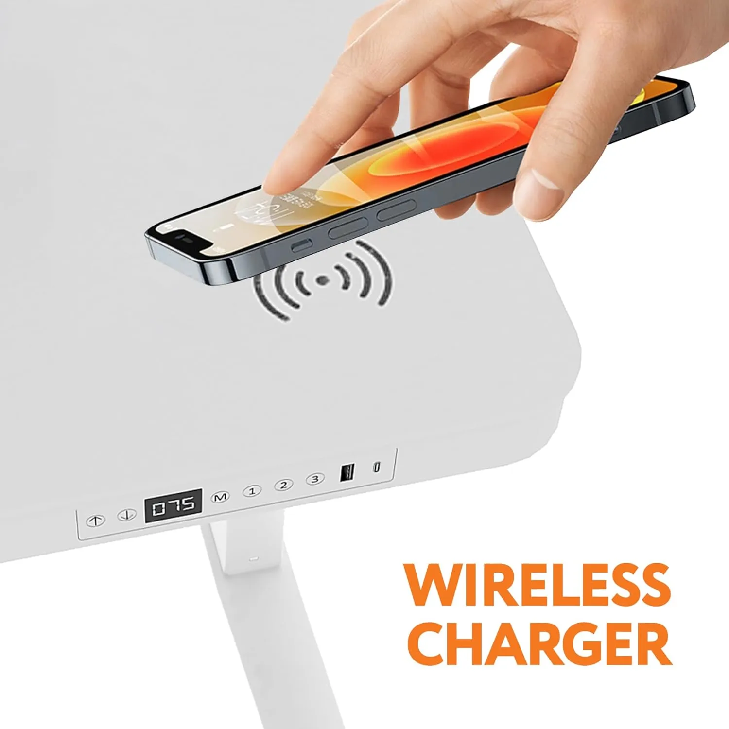 SkyLand Electric Height Adjustable Desk - Sit-Stand Workstation with Drawer, Wireless Charging, Tempered Glass, Memory Control, Child Lock, Dual USB and Type-C Ports - White Home Office Desk