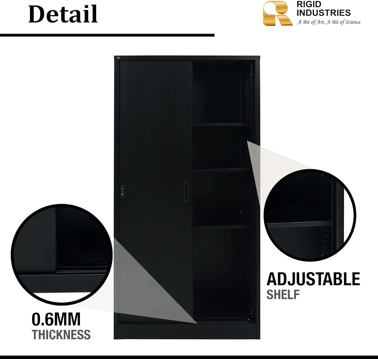 RIGID Steel Cupboard Sliding Door, Steel Filing Cupboard, Cabinet with Shelves Storage (Black)