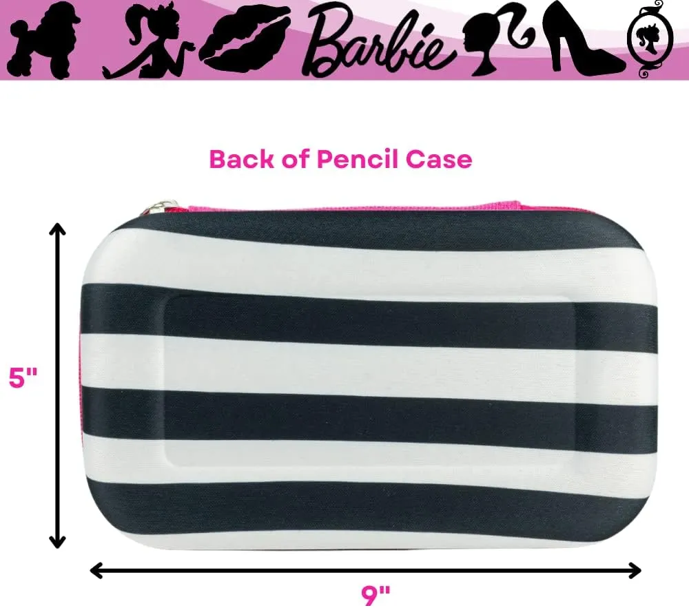 Innovative Designs Barbie Pencil Case Set with Stickers and Gel Pens for Kids, Molded with Zip Closure, Pink