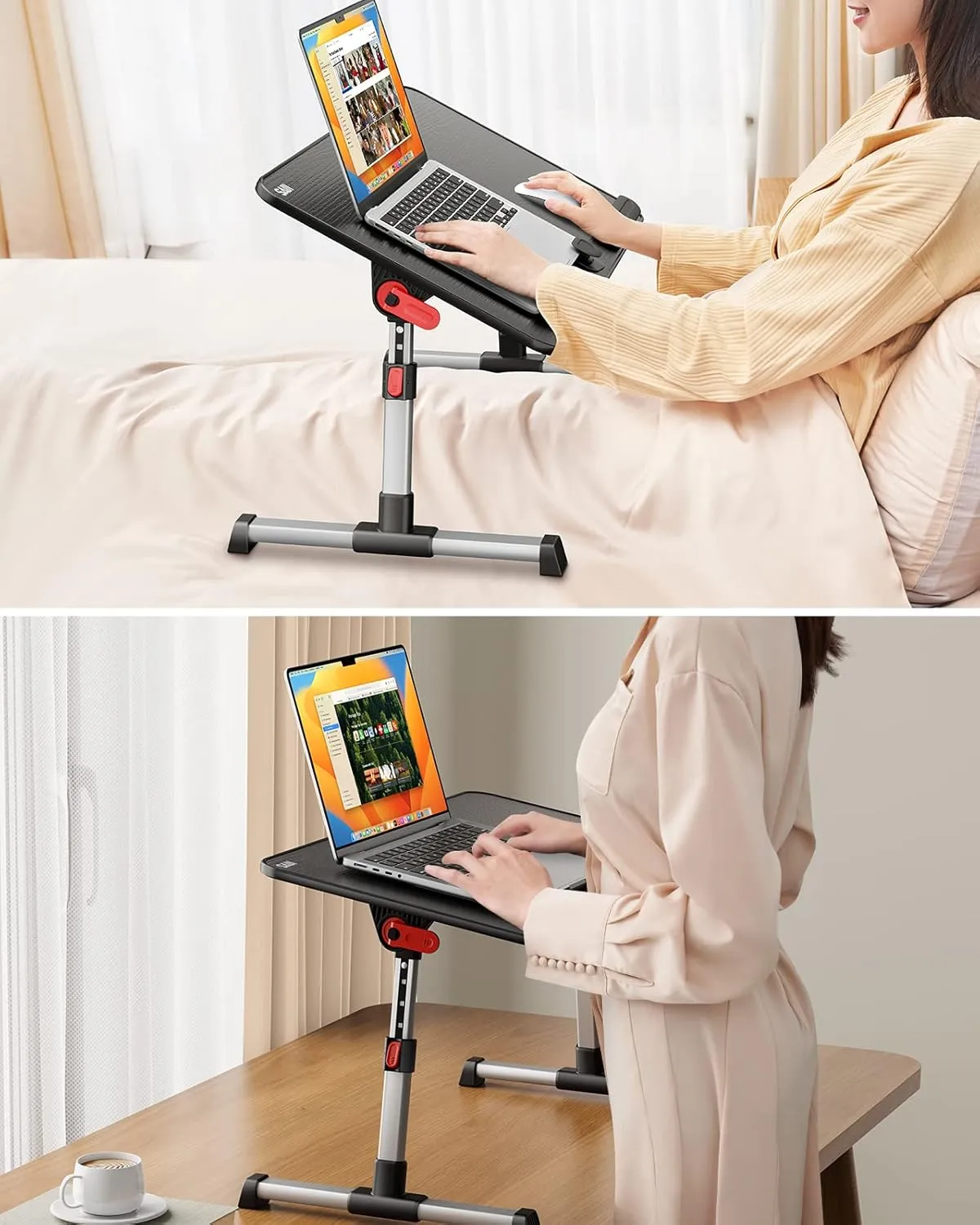 Saiji Portable Laptop Table, Height & Angle Adjustable, Standing Desk, Foldable Sofa Breakfast Bed Tray, Notebook Stand Reading Holder for Couch Floor (Black)