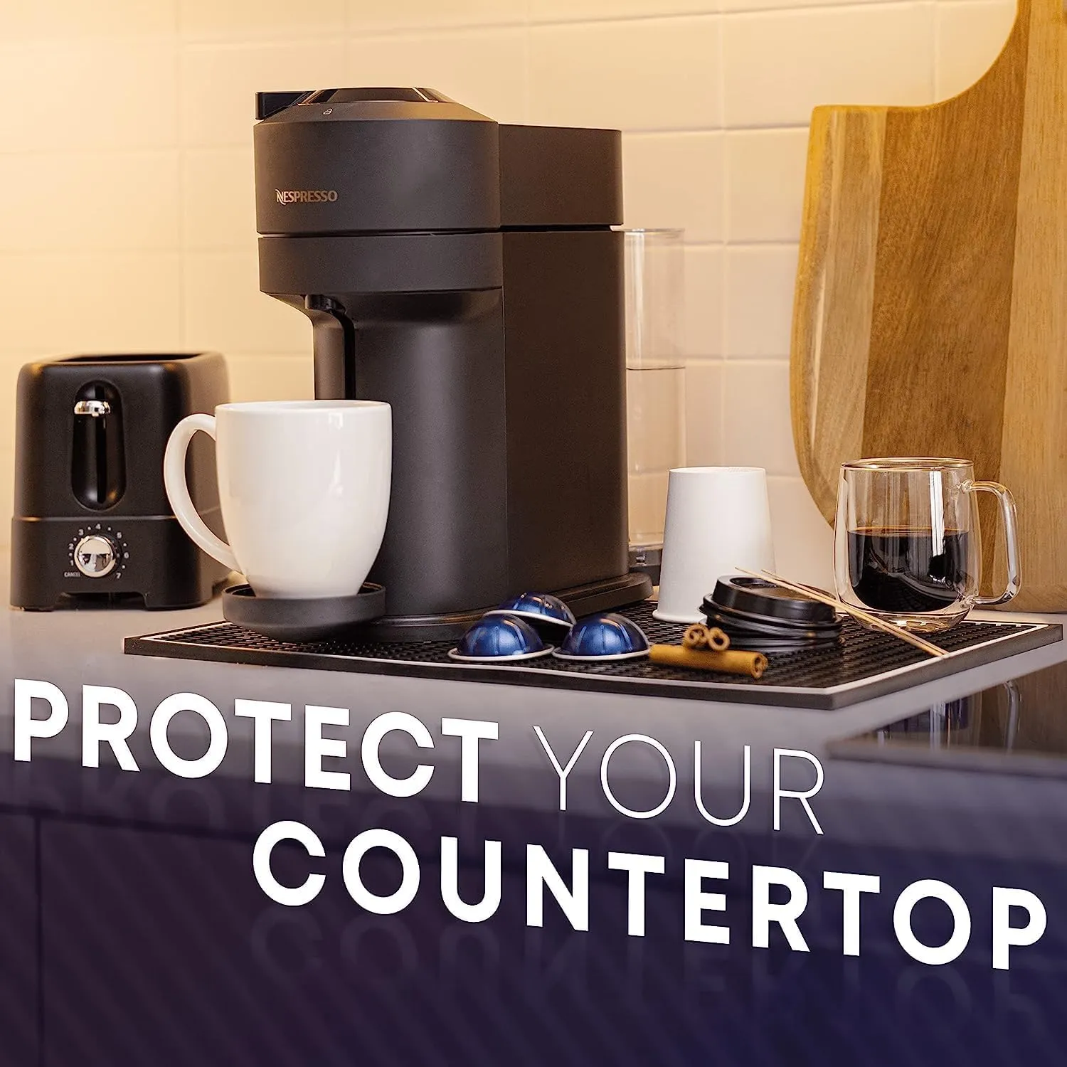 KASTWAVE Rubber Bar Mat, 1cm Thick Anti-skid Non-toxic Rubber Bar Mats for Countertop, Home Bar, Restaurants, Hide Stain Absorbent Backed Quick Drying Mat (45 * 30CM)