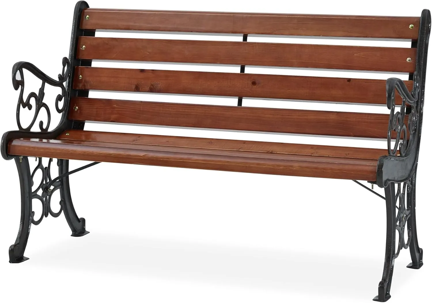 Danube Home Wuden Outdoor Garden Bench Chair | UV And Water-Resistant All-Weather Garden Patio Seating | 3-Seater Cast Iron/Hard Wood Patio Modern Outdoor Furniture For Lawn Garden - Brown