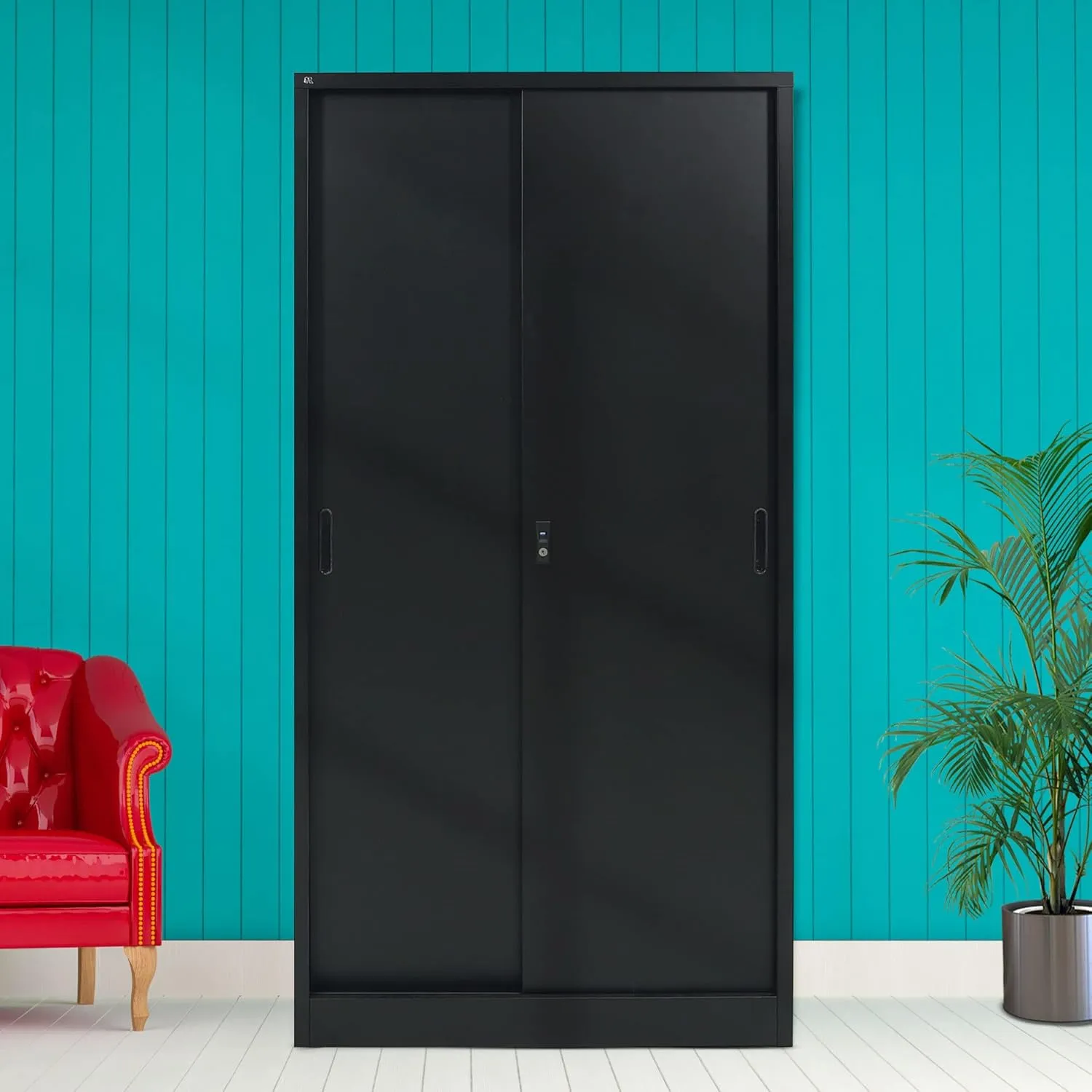 RIGID Steel Cupboard Sliding Door, Steel Filing Cupboard, Cabinet with Shelves Storage (Black)