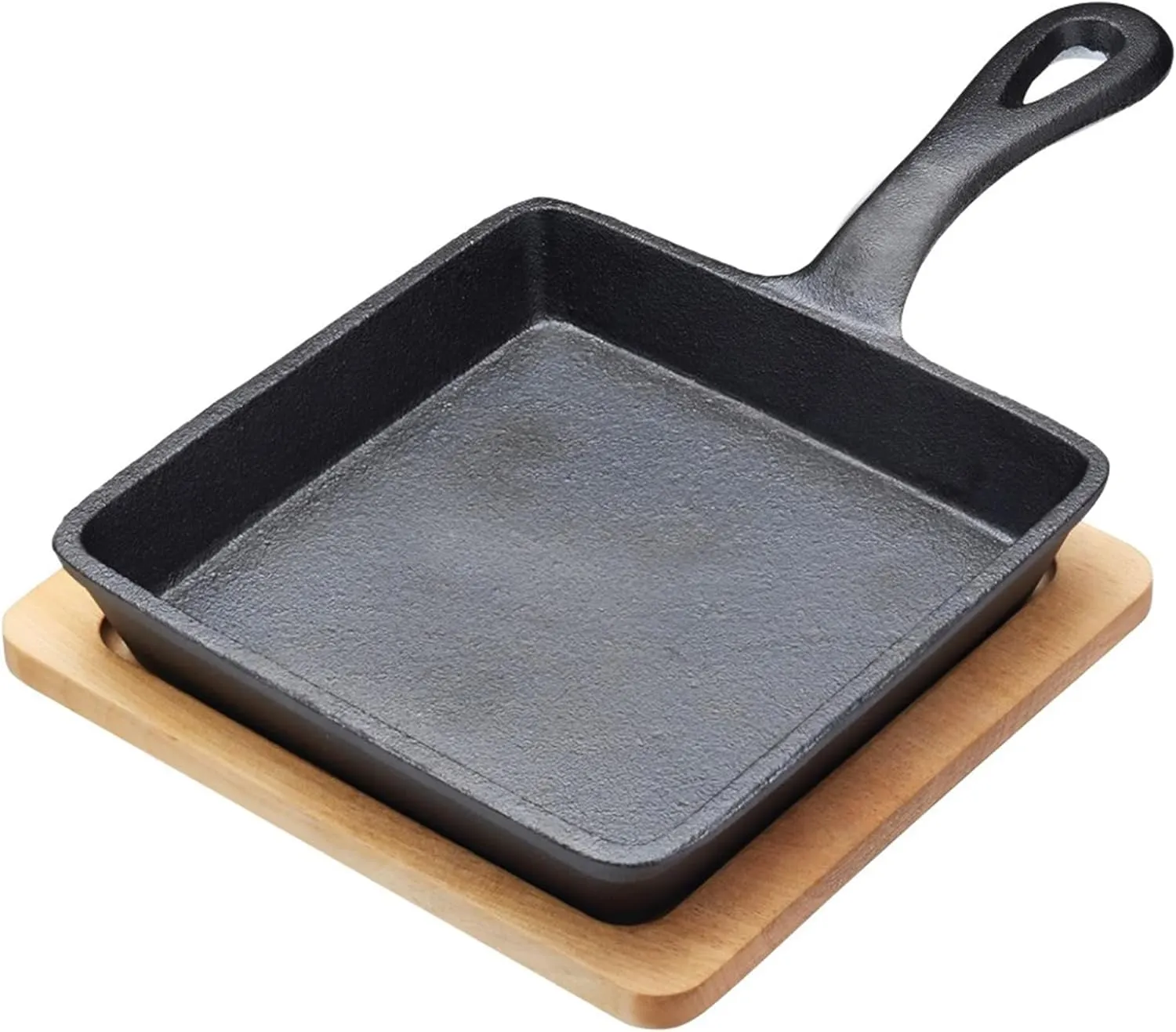 BLACKSTONE Cast Iron Mini Square Skillet with Wooden Sizzler Plate, 13cm - Perfect for Sizzling, Grilling, and Serving BC14151
