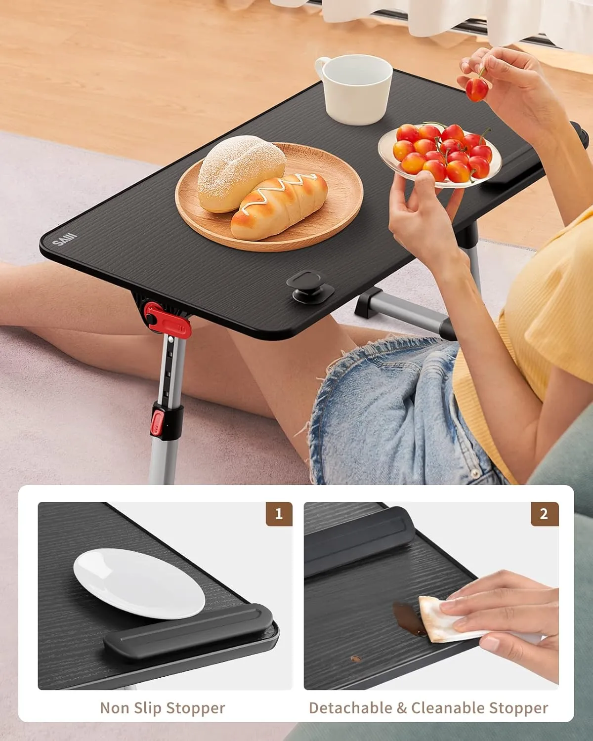 Saiji Portable Laptop Table, Height & Angle Adjustable, Standing Desk, Foldable Sofa Breakfast Bed Tray, Notebook Stand Reading Holder for Couch Floor (Black)
