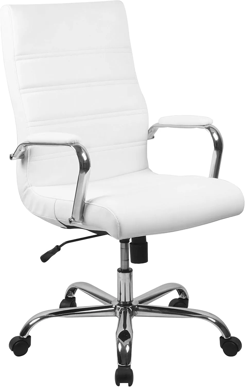 Flash Furniture Executive Office Chair, Ergonomic Office Chair, Contoured And Height Adjustable Leather Seat, High Back, Chrome Arms And Tilt Lock Lever, White
