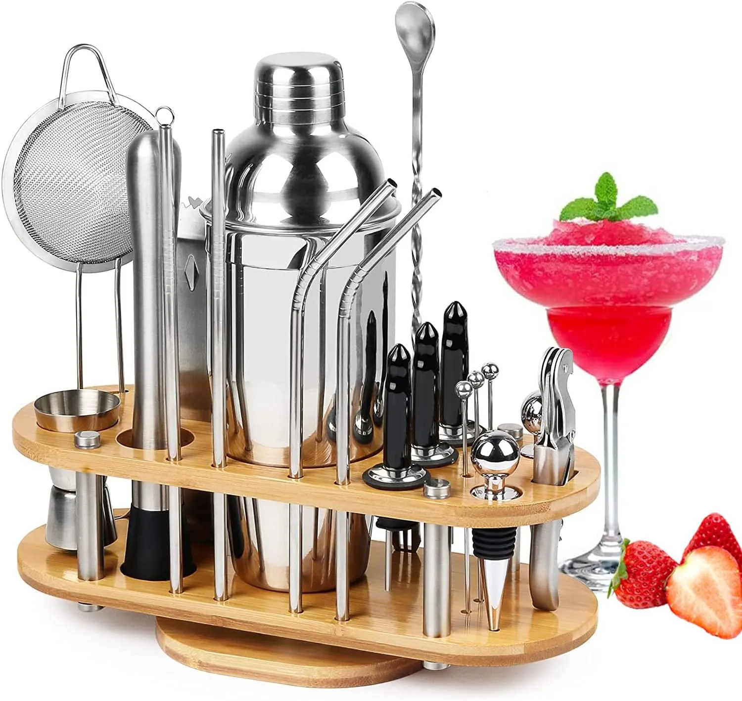 Angju Bartender Kit with Stand,23-Piece Stainless Steel Cocktail Shaker Set Bar Tools with All Bar Accessories for The Home Bar Set,Professional Martini Shaker Set Bartending Kit for Drink Mixer