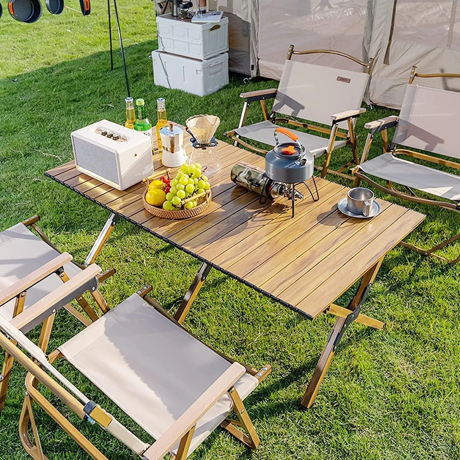 Jorunb Folding Camping Table, 4ft Low Height Portable Folding Travel Table for Outdoor/Indoor Picnic, Party, BBQ, and Hiking with Carry Bag, Multi-Purpose for Patio, Garden, Backyard (brown)