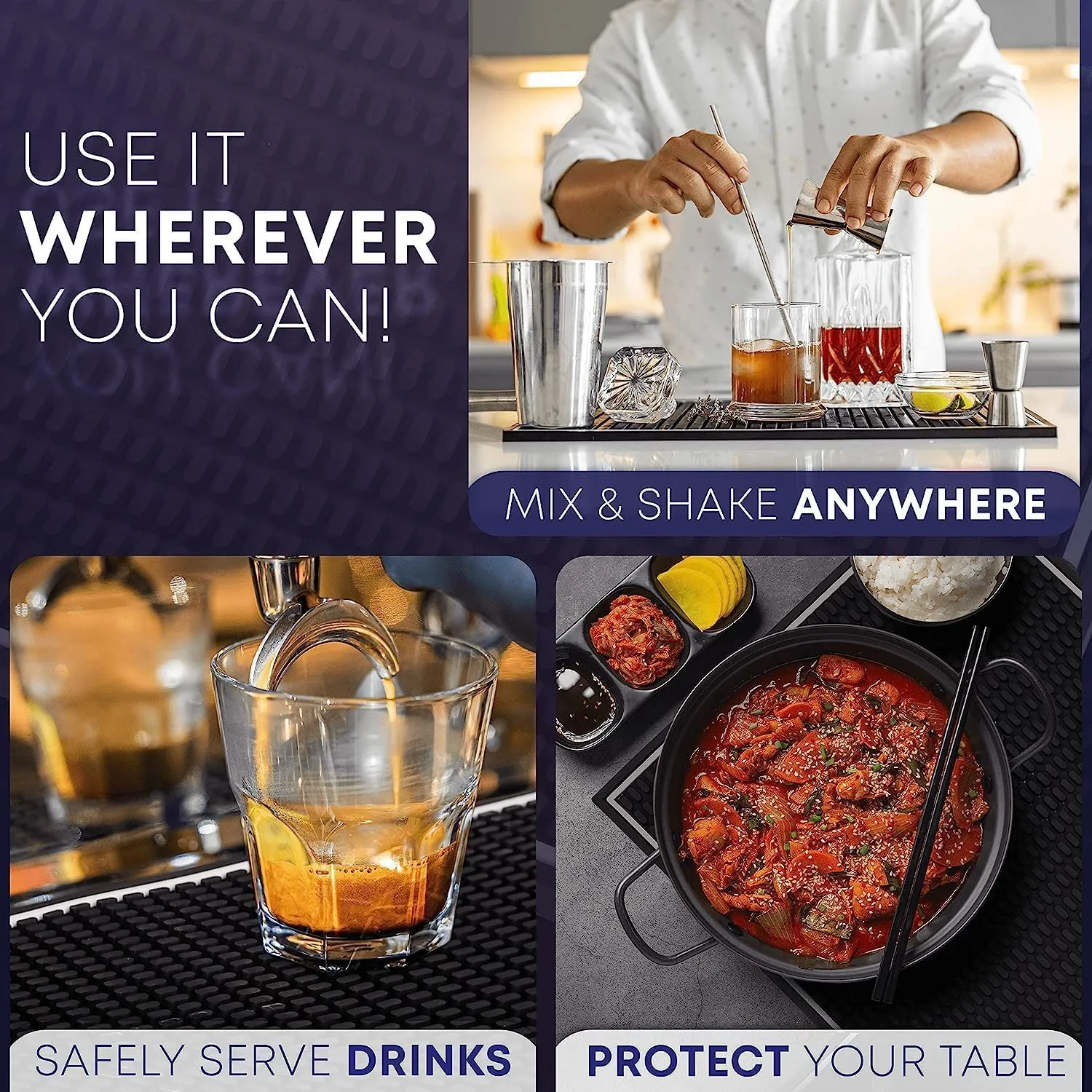 KASTWAVE Rubber Bar Mat, 1cm Thick Anti-skid Non-toxic Rubber Bar Mats for Countertop, Home Bar, Restaurants, Hide Stain Absorbent Backed Quick Drying Mat (45 * 30CM)