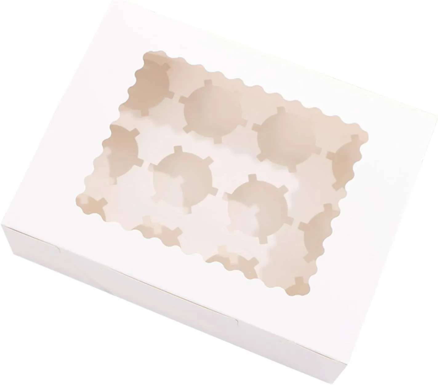 FUFU JOYFULHOME 12 pcs 12 Cavities Kraft Paper Cupcake Box with Inserts Cupcake Containers Bakery Cake Carriers for Home Dessert Shop (White)