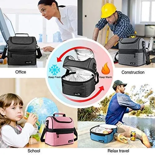 Hap Tim Lunch Box Insulated Lunch Bag Large Cooler Tote Bag for Adult,Men,Women, Double Deck Cooler for Office/Picnic (AE-16040-DG)