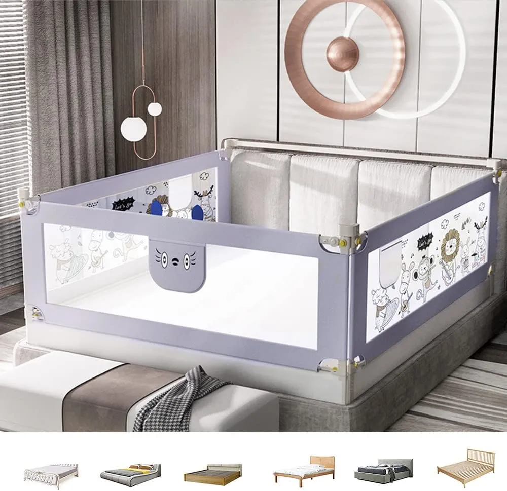 Solerconm Baby Guard Bed Rails for Toddlers-Multi Gear Adjustable Height Seamless Press Bed Guardrail for Kids Great Fit for Twin, Double, Full-Size Queen & King Mattress (180cm, animal park)