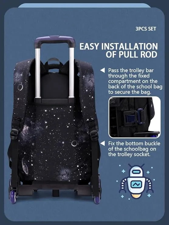 Kids Rolling Backpacks Large Capacity Children School Bag Wheeled Boys Girls Luggage Bag Fashion Printed Trolley Bags for Elementary and Middle School