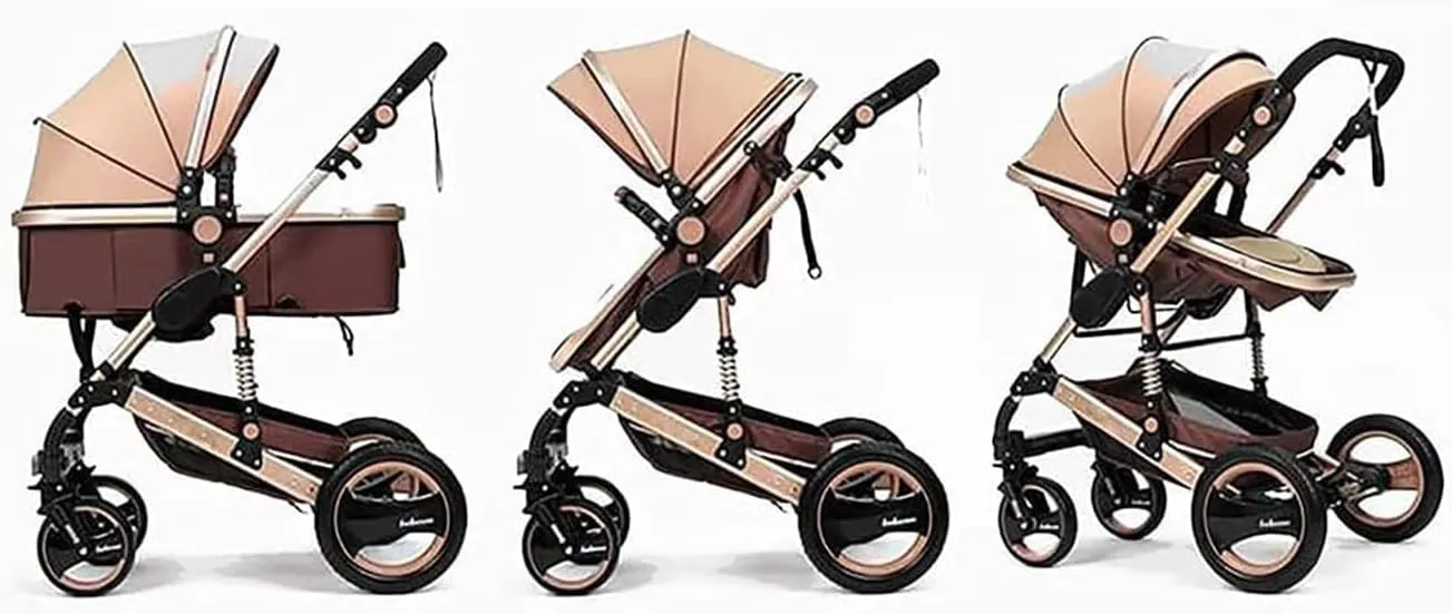 GT-WHEEL Baby Stroller with Bassinet Mode, Folding Infant Newborn Pram Stroller with Reversible Seat, Toddler Strollers for 0-36 Months Old Babies (Pink)