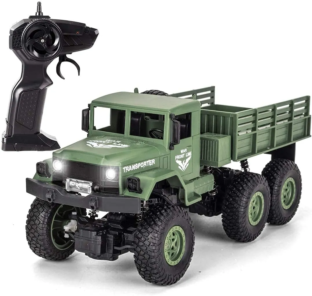 XINGRUI 50 Minutes Playing Time RC Military Truck, JJRC Q69 Off-Road Remote Control Car 2.4Ghz 4WD 1:18 Scale Toy Vehicle for Kids Children Boy Gift