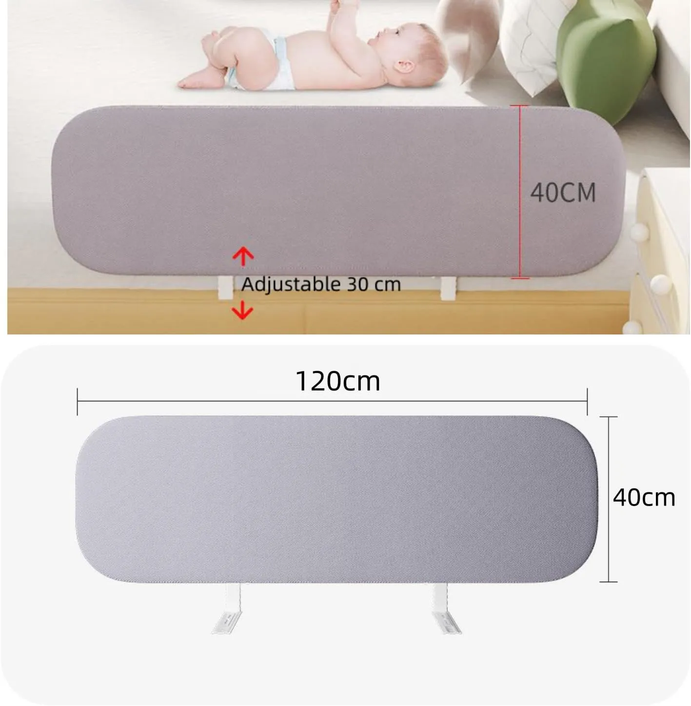 SKY-TOUCH Foldable Crib Rail Guard for Kids 120 * 40CM, Adjustable Universal Toddler Bed Rails, Baby Falling Protector Fence, Crib Bed Guard for Twin, Full Size, Queen &King Beds, Grey 1Pack