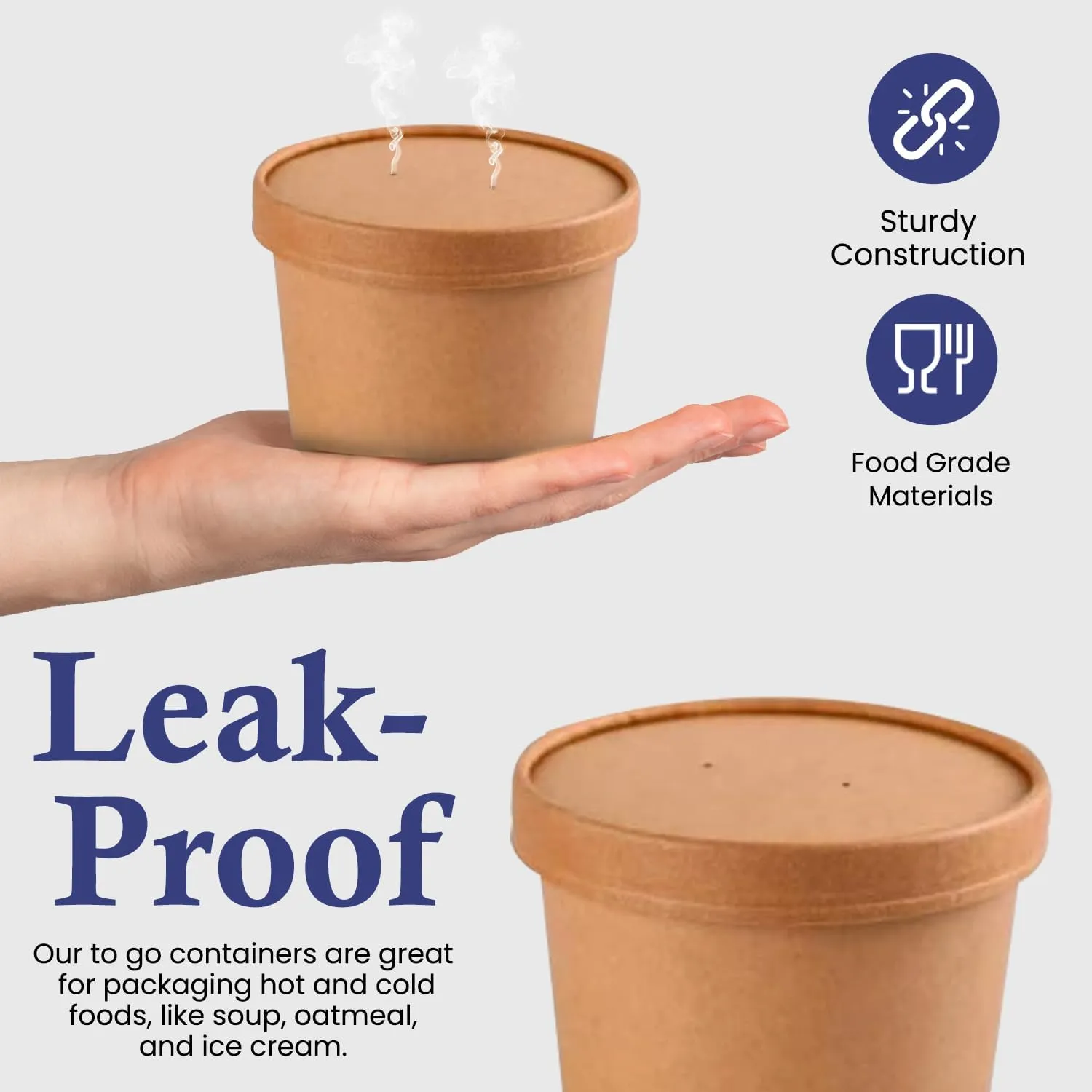 SNH Packing 25 Pieces 12 Oz Kraft Soup Bowls With Lids, Ice Cream Cups with Lids, Disposable Food Cups Great For Restaurants, Take-Outs Cups To-Go Lunch Containers