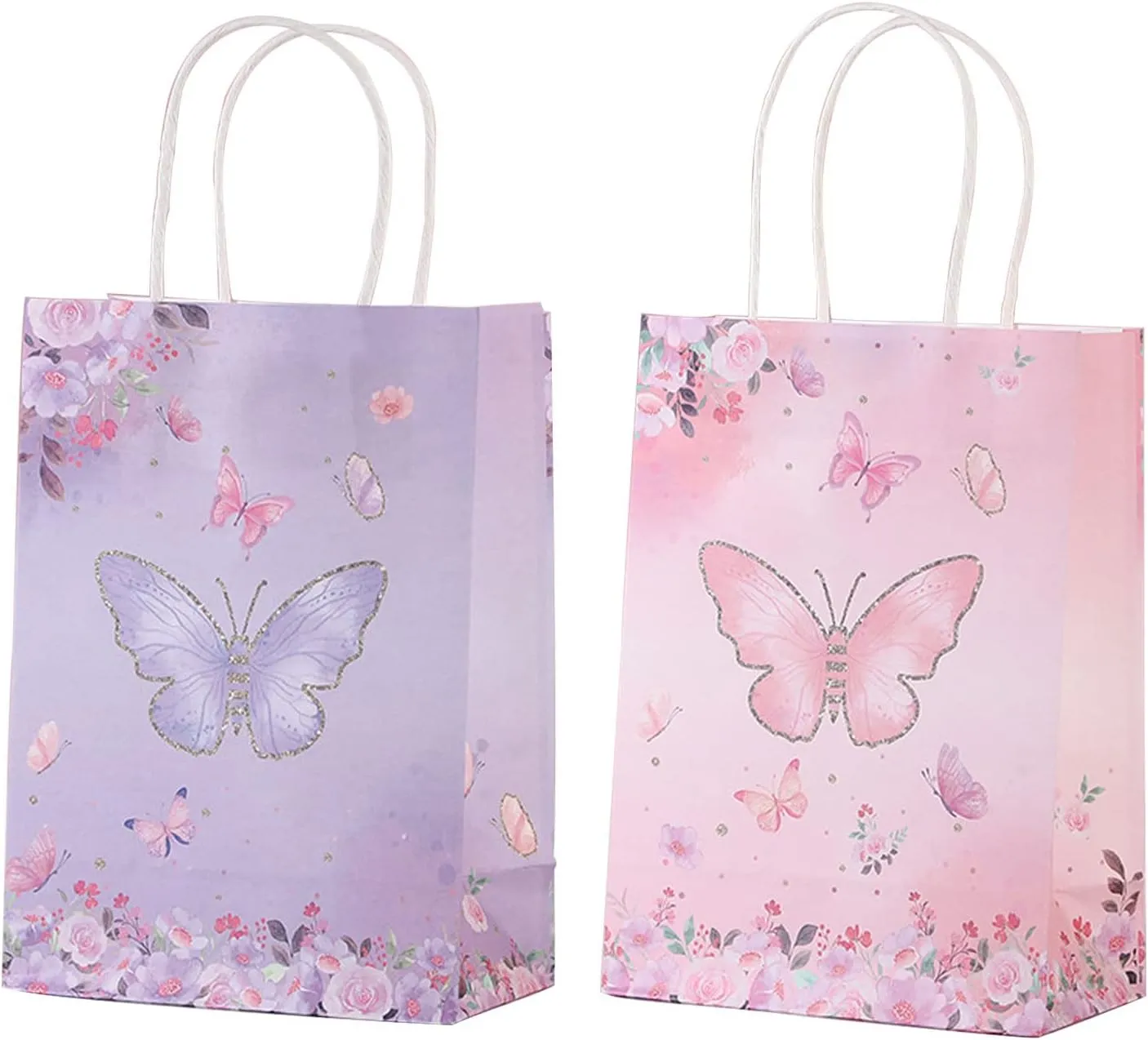 TERRIFI Butterfly Party Gifts Bags Paper Candy Treat Gift Bags for Kids Birthday, 16 Pieces Butterfly Party Favors Supplies Exquisite Birthday Party Supplies Pack of 16