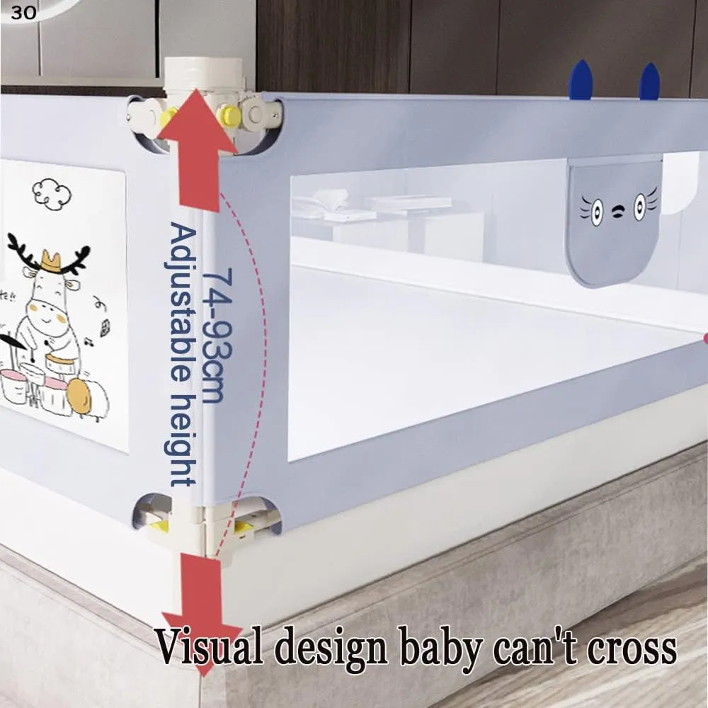 Solerconm Baby Guard Bed Rails for Toddlers-Multi Gear Adjustable Height Seamless Press Bed Guardrail for Kids Great Fit for Twin, Double, Full-Size Queen & King Mattress (180cm, animal park)