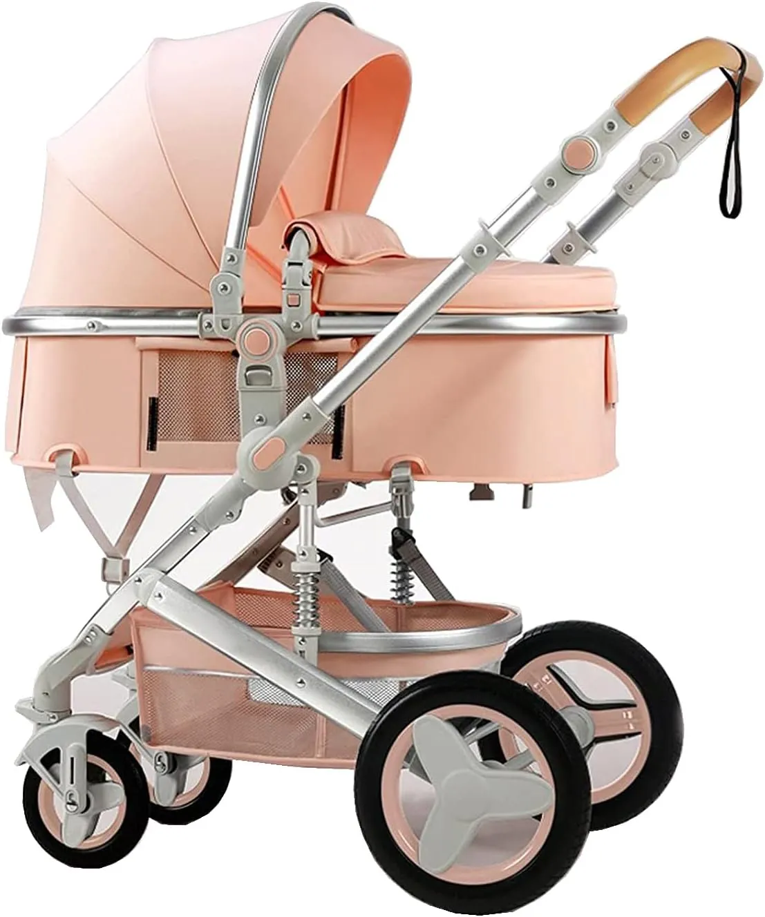 GT-WHEEL Baby Stroller with Bassinet Mode, Folding Infant Newborn Pram Stroller with Reversible Seat, Toddler Strollers for 0-36 Months Old Babies (Pink)