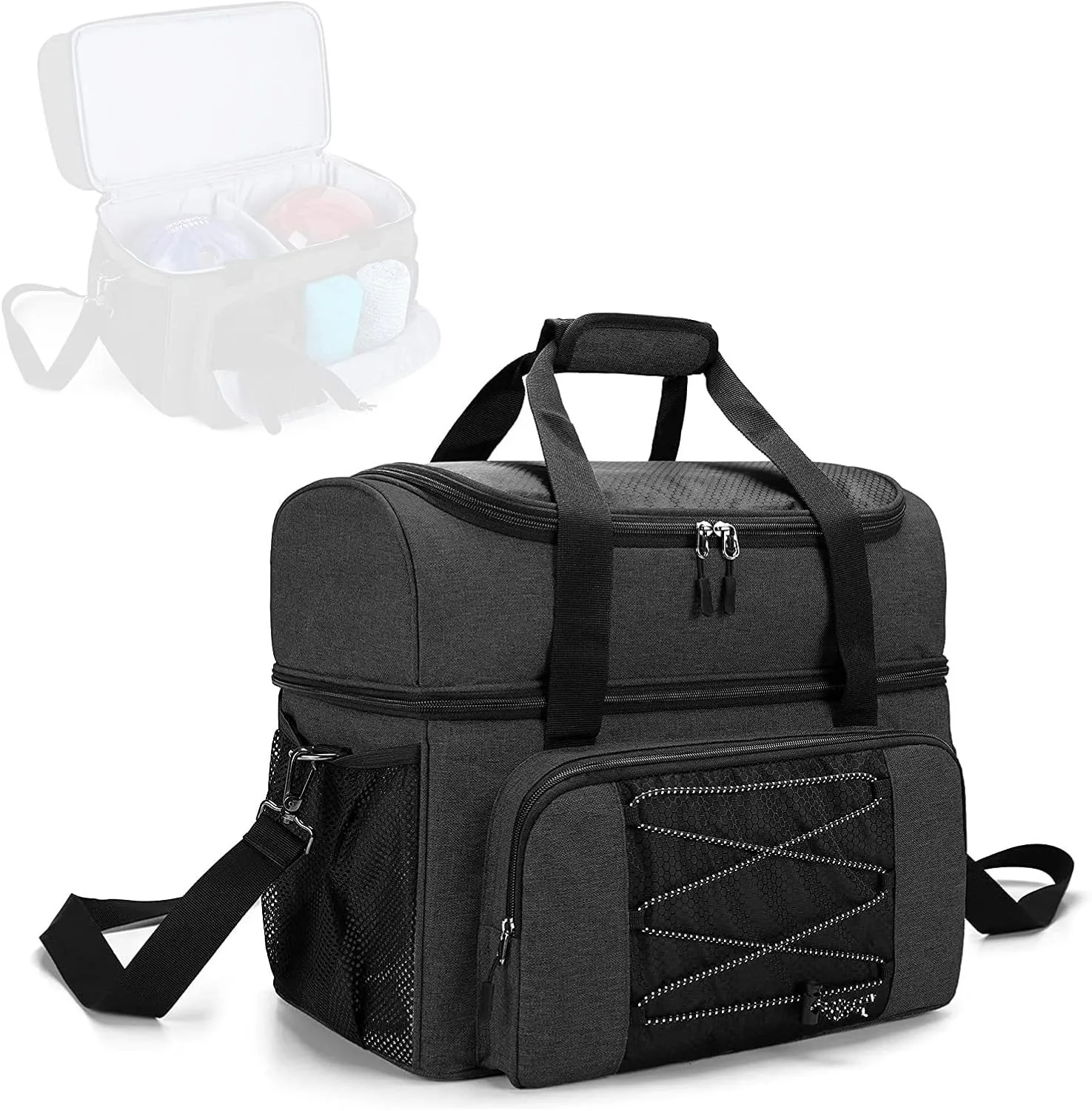 Fuvan Bowling Tote Bag, Bowling Bag for 2 Balls Portable Bowling Tote Bag with Padded Ball Holder for Double Ball and Pair of Bowling Shoes up to Mens 16