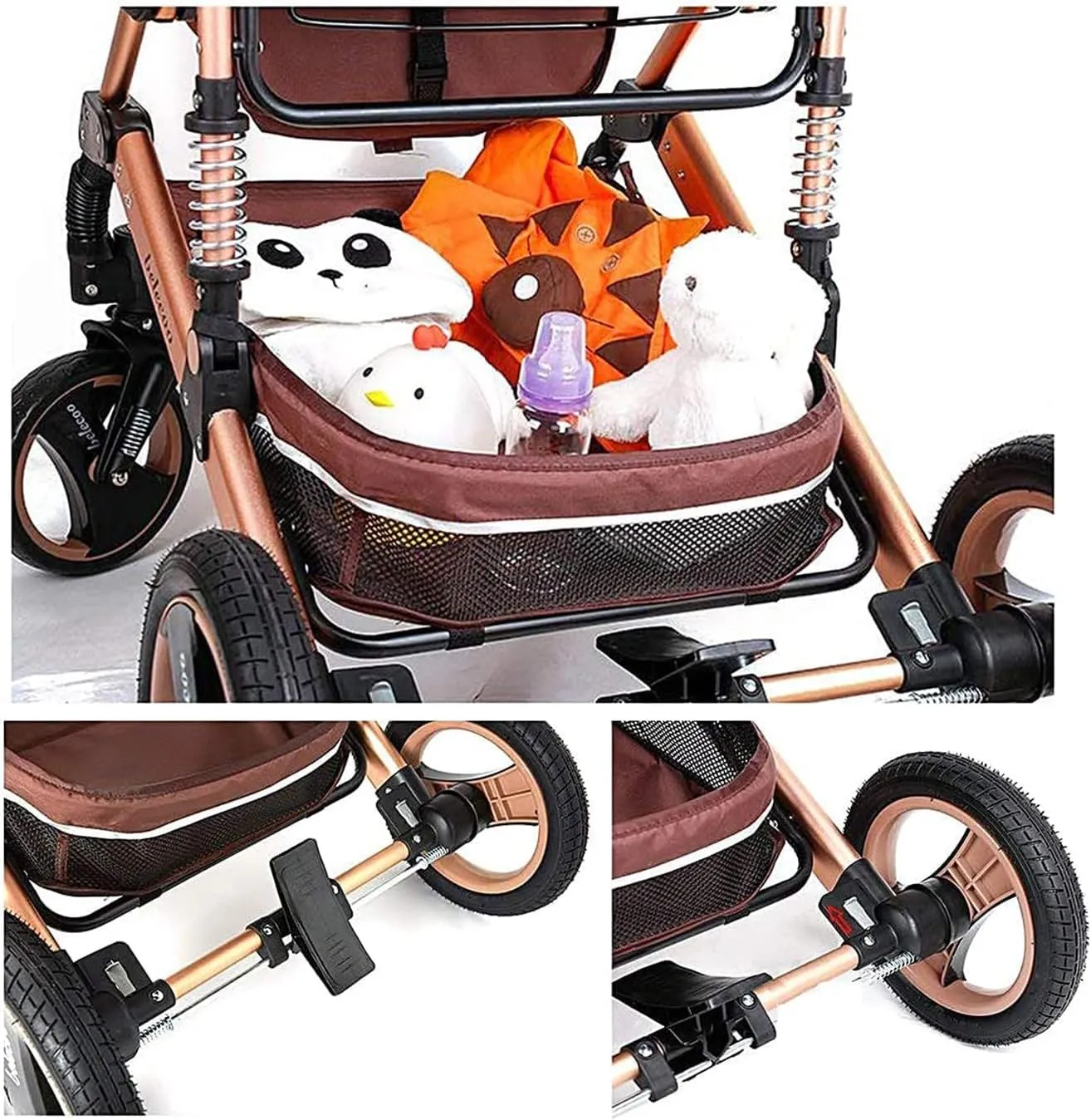 GT-WHEEL Baby Stroller with Bassinet Mode, Folding Infant Newborn Pram Stroller with Reversible Seat, Toddler Strollers for 0-36 Months Old Babies (Pink)