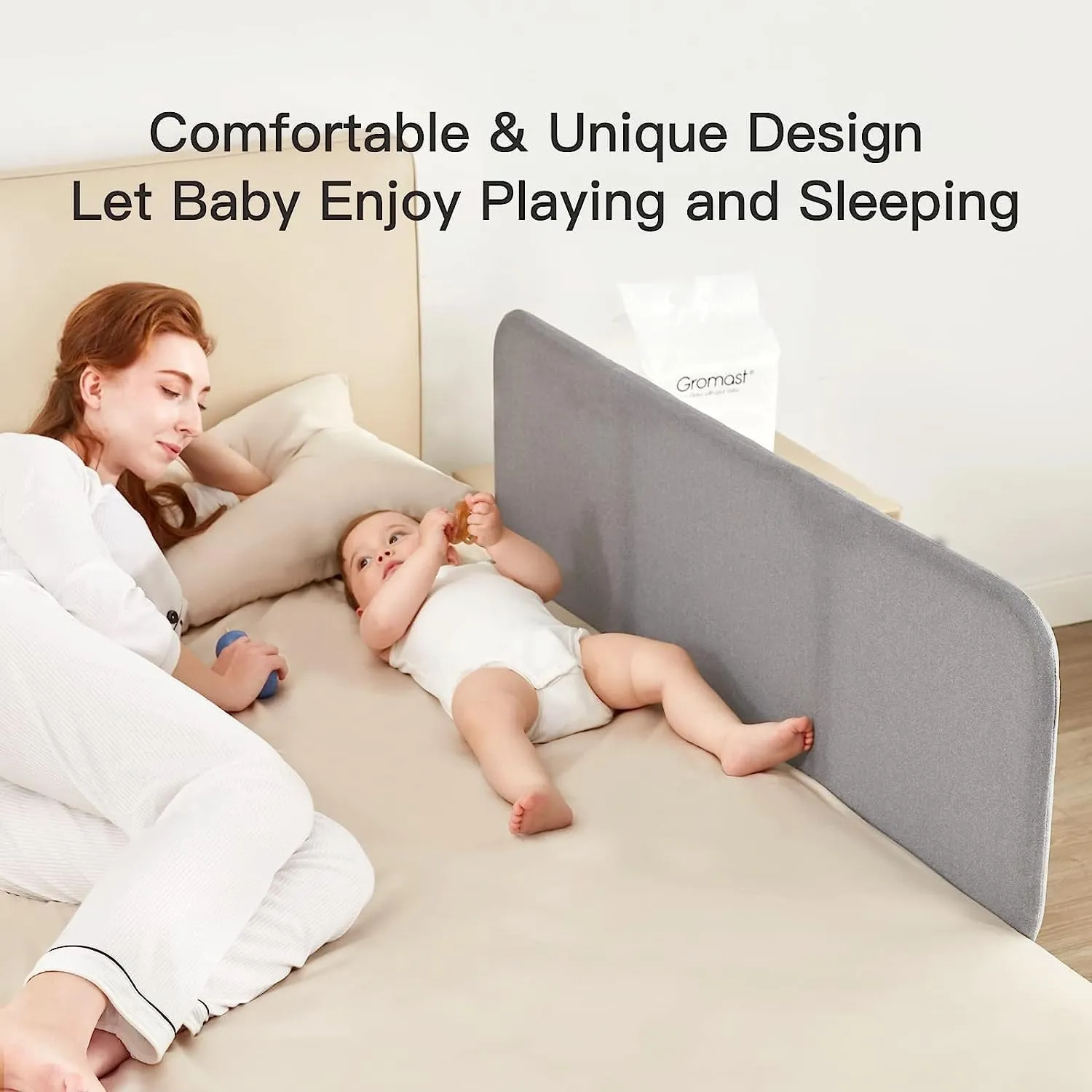 SKY-TOUCH Foldable Crib Rail Guard for Kids 120 * 40CM, Adjustable Universal Toddler Bed Rails, Baby Falling Protector Fence, Crib Bed Guard for Twin, Full Size, Queen &King Beds, Grey 1Pack