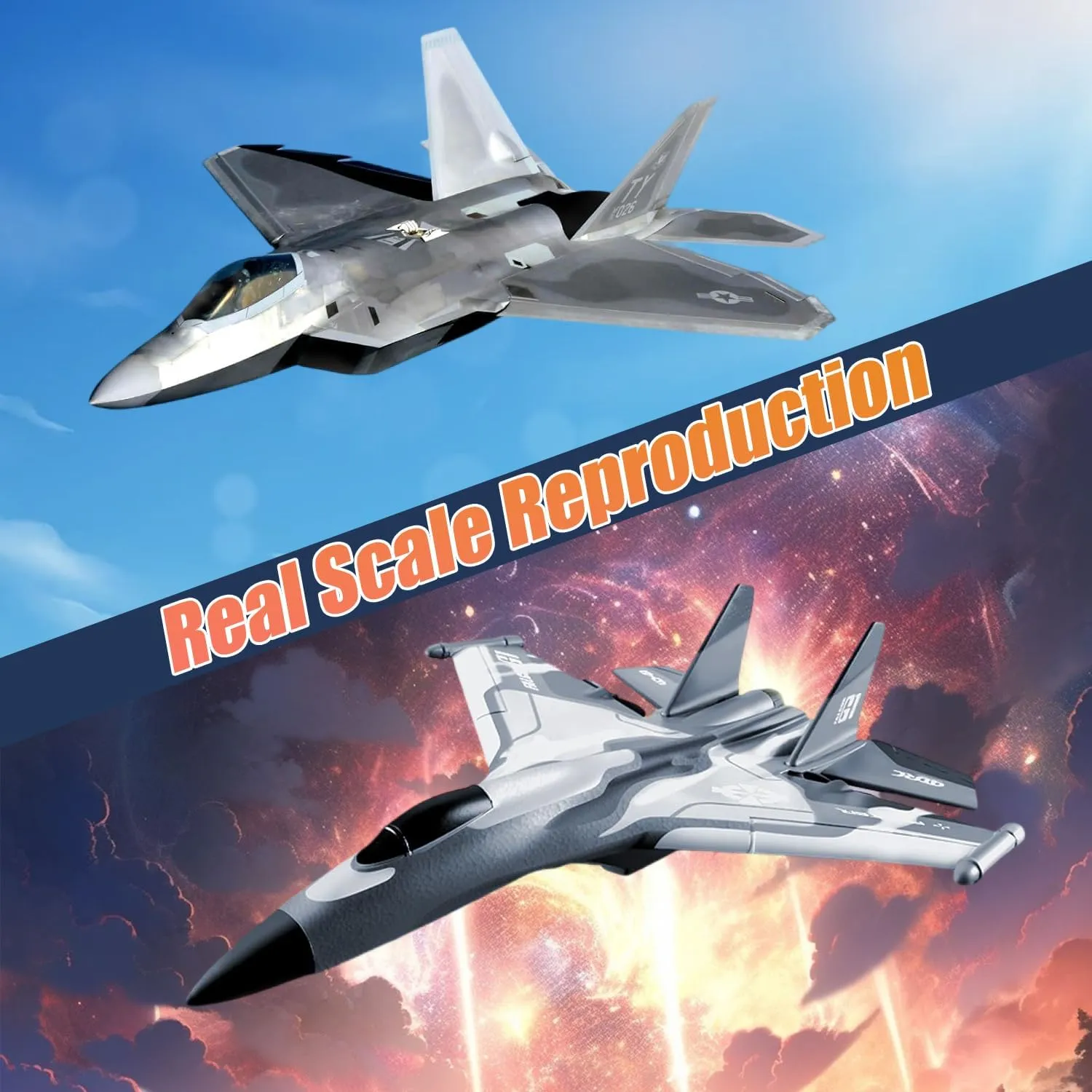 Masroo 3CH RC Airplane, RC Plane with Night Light, 2.4GHz F-22 Remote Control Airplane with 6-axis Gyro Stabilizer Easy to Fly Fighter Aircraft for Adults Kids Beginners Boys