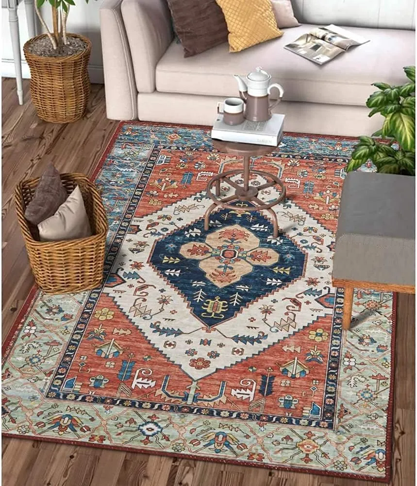 VF D&D Collection Traditional Area Rug- Non-Slip Distressed Vintage Persian Oriental Area Carpet Accent Throw Low Pile Rugs Floor Carpet for Living Room Mat Entryway Bedrooms Decor (160cmx230cm)