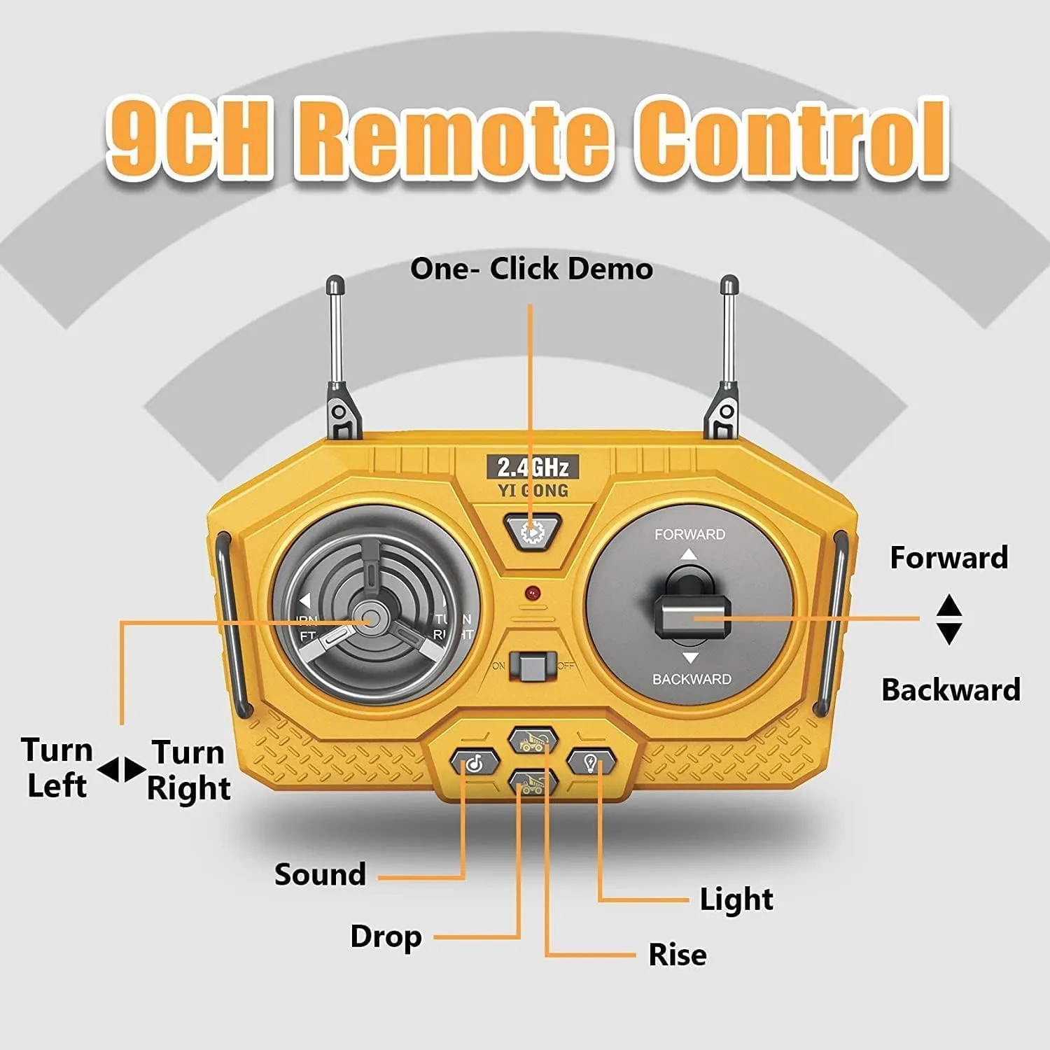 Bolivia's Remote Control Dump Truck, 2.4Ghz 9 Channel RC Remote Control Construction Toys Vehicle with Metal Bed and Light Music, Dump Truck Toy for Kids Age 6 to 12 Year Birthday Gift