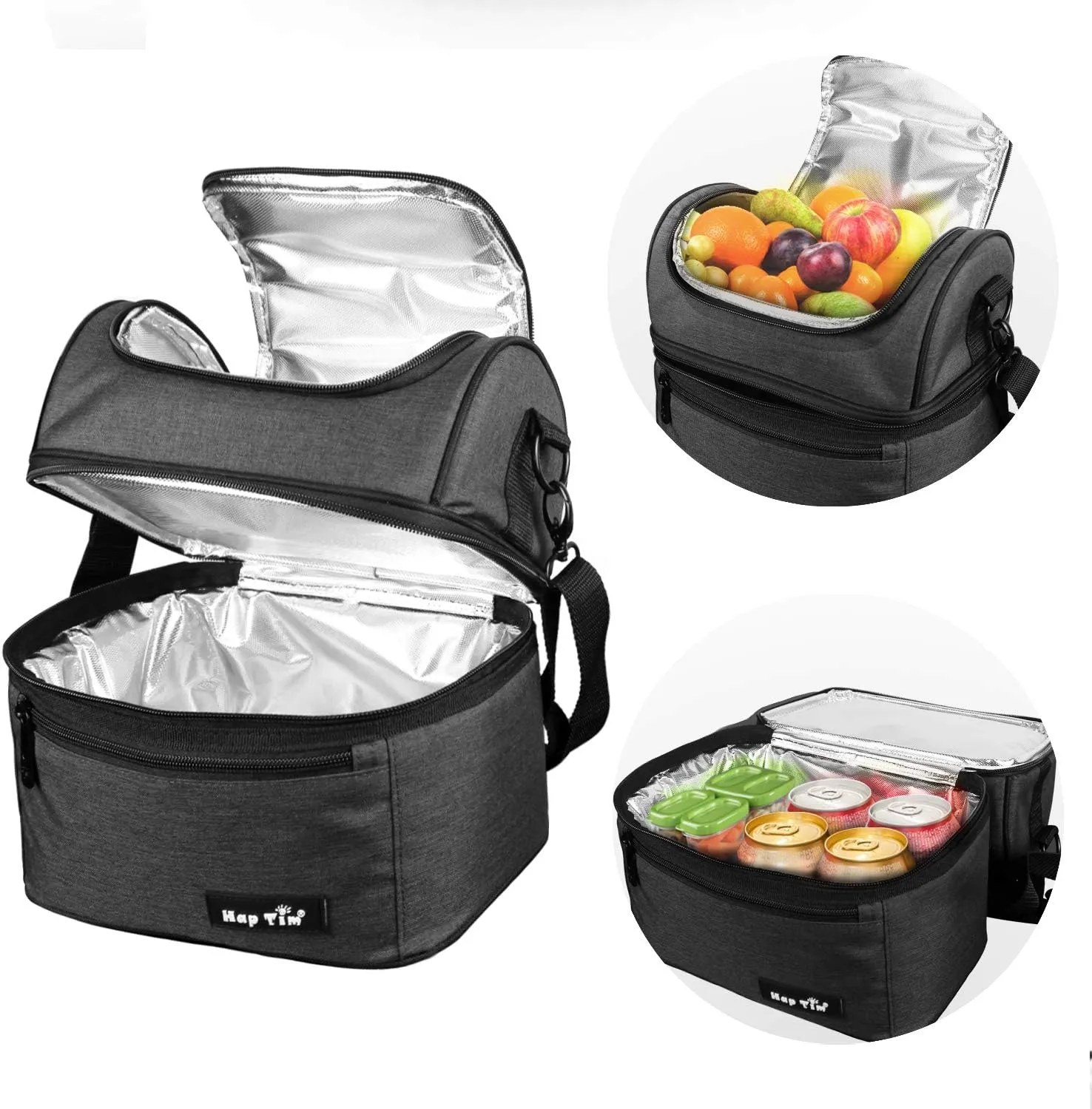 Hap Tim Lunch Box Insulated Lunch Bag Large Cooler Tote Bag for Adult,Men,Women, Double Deck Cooler for Office/Picnic (AE-16040-DG)