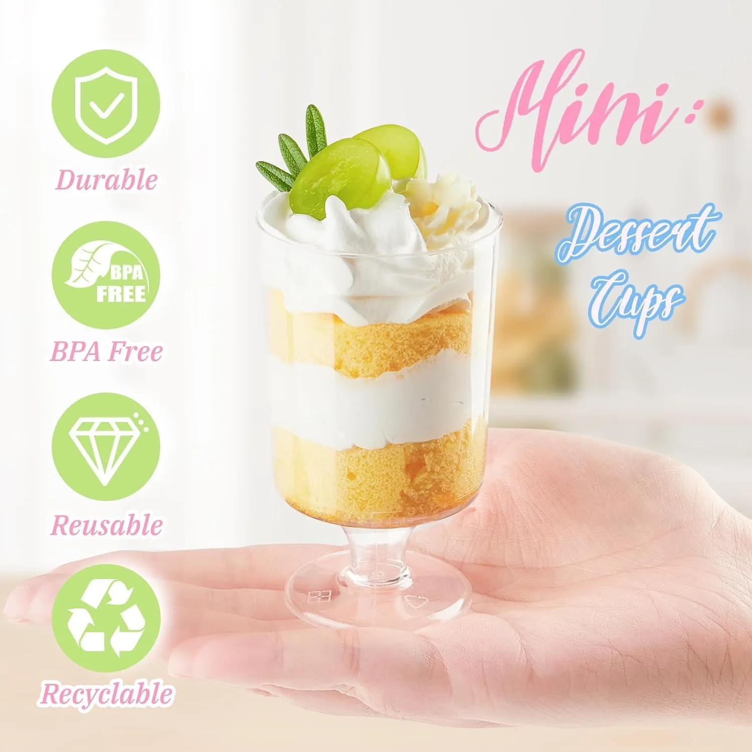 Joyzzz Square Plastic Dessert Cups, 30Pack 100ml Clear Plastic Parfait Appetizer Cup with Plastic Spoons, Reusable Small Clear Plastic Tumbler Cups Great for Tasting Party, Wedding, Birthday