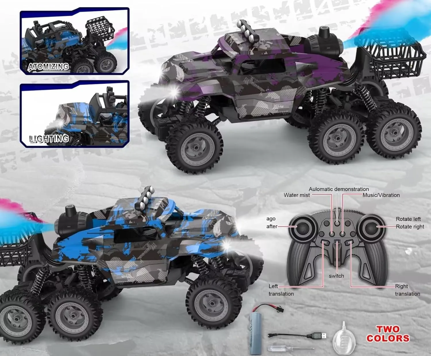 Climbing Rock Challenger 4WD RC Car, 2.4GHz Remote Control, with Lighting Music and Mist Spray function (Blue)