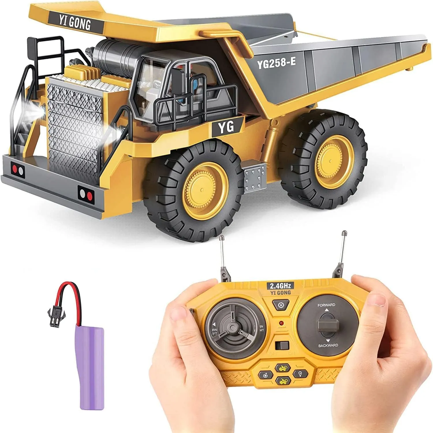 Bolivia's Remote Control Dump Truck, 2.4Ghz 9 Channel RC Remote Control Construction Toys Vehicle with Metal Bed and Light Music, Dump Truck Toy for Kids Age 6 to 12 Year Birthday Gift