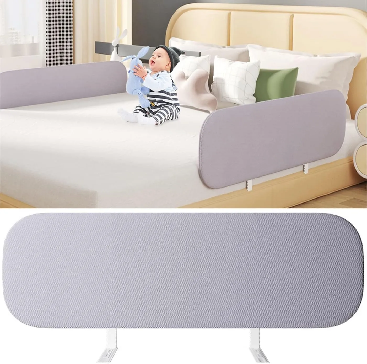 SKY-TOUCH Foldable Crib Rail Guard for Kids 120 * 40CM, Adjustable Universal Toddler Bed Rails, Baby Falling Protector Fence, Crib Bed Guard for Twin, Full Size, Queen &King Beds, Grey 1Pack
