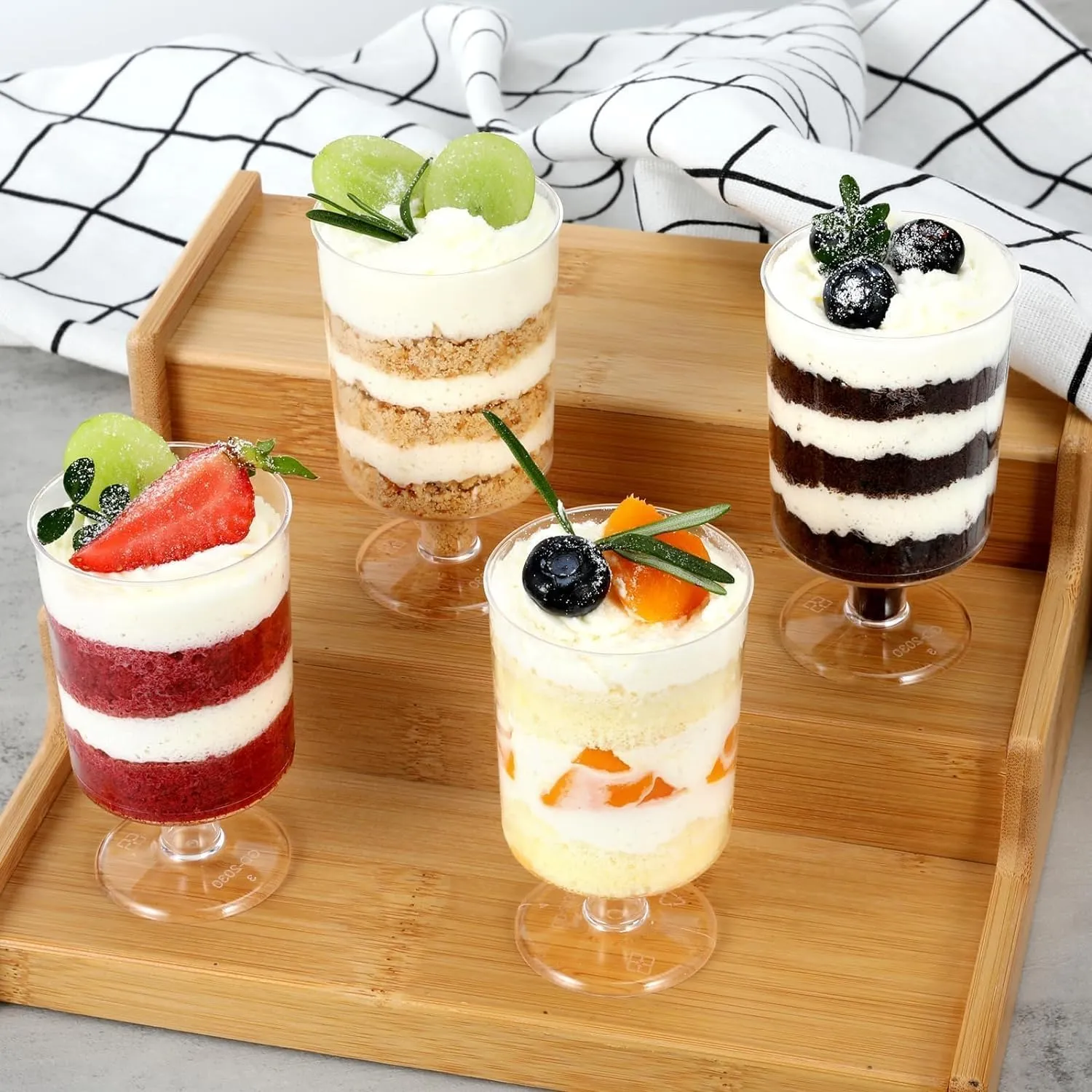 Joyzzz Square Plastic Dessert Cups, 30Pack 100ml Clear Plastic Parfait Appetizer Cup with Plastic Spoons, Reusable Small Clear Plastic Tumbler Cups Great for Tasting Party, Wedding, Birthday