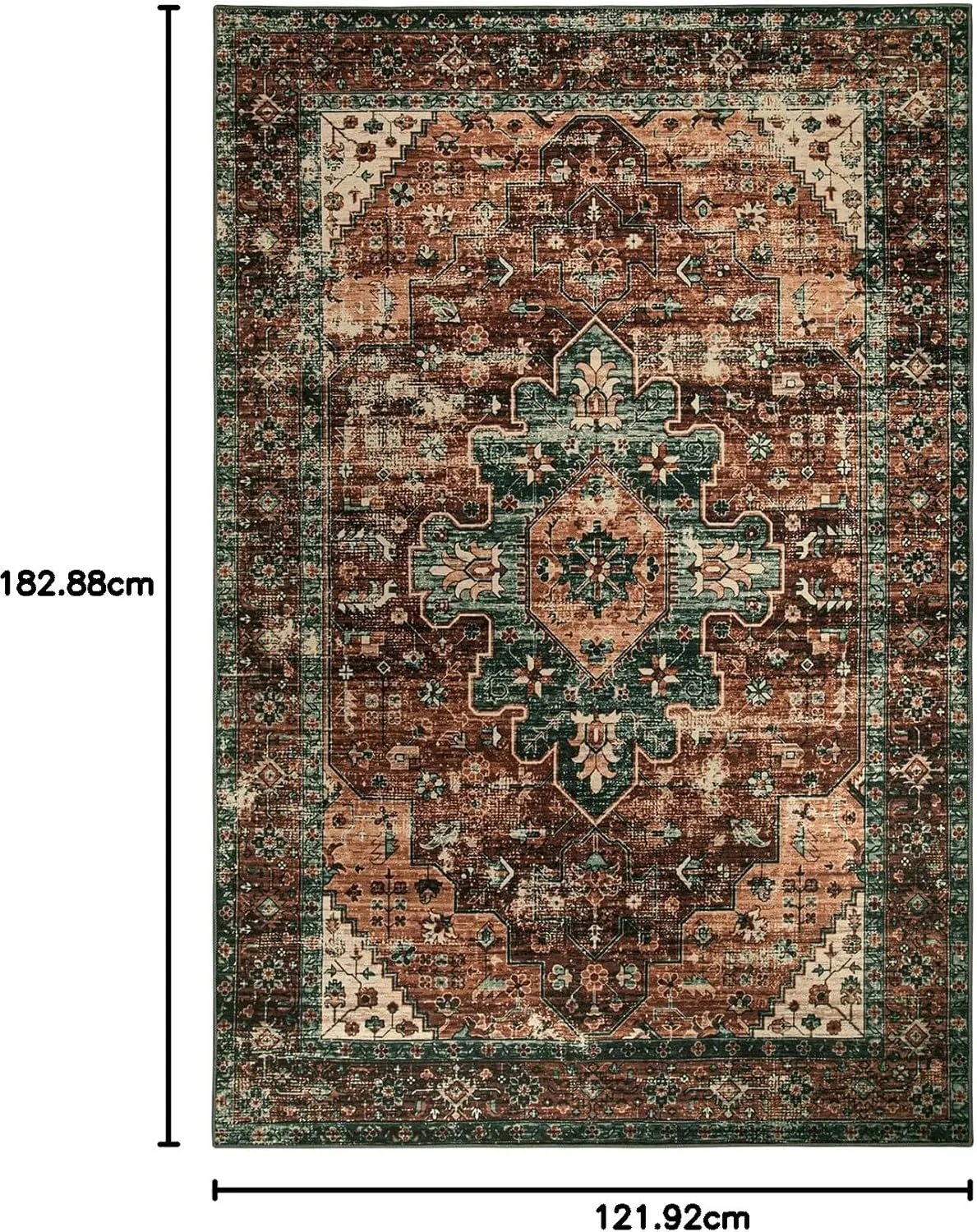 Moynesa Ultra-Thin Washable Vintage Area Rug - 4x6 Living Room Rug for Bedroom Office, Non-Shed Non Slip Oriental Laundry Bathroom Mat Indoor Accent Floor Carpet for Entrance Kitchen Mudroom