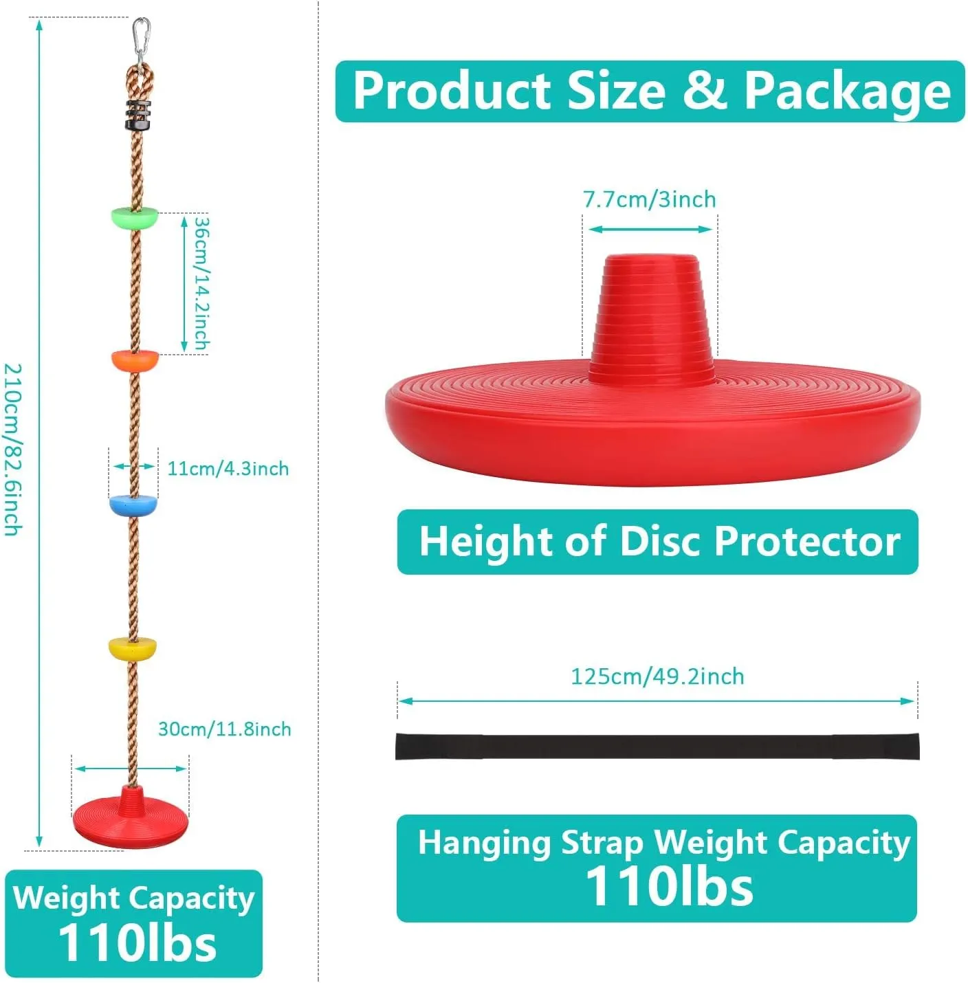 Disc Rope Swing Seat for Kids, Outdoor Backyard Fun Tree Swing Accessory Rope Swing Attachment Climbing Play Set Outside Monkey Treehouse Zip Line Play Set for Outdoor Backyard, Over 6ft, Red