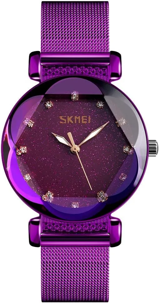 SKMEI Womens Fashion Watches, Starry Sky Dial Waterproof Casual Dress Analogue Quartz Stainless Steel ladies Wristwatch