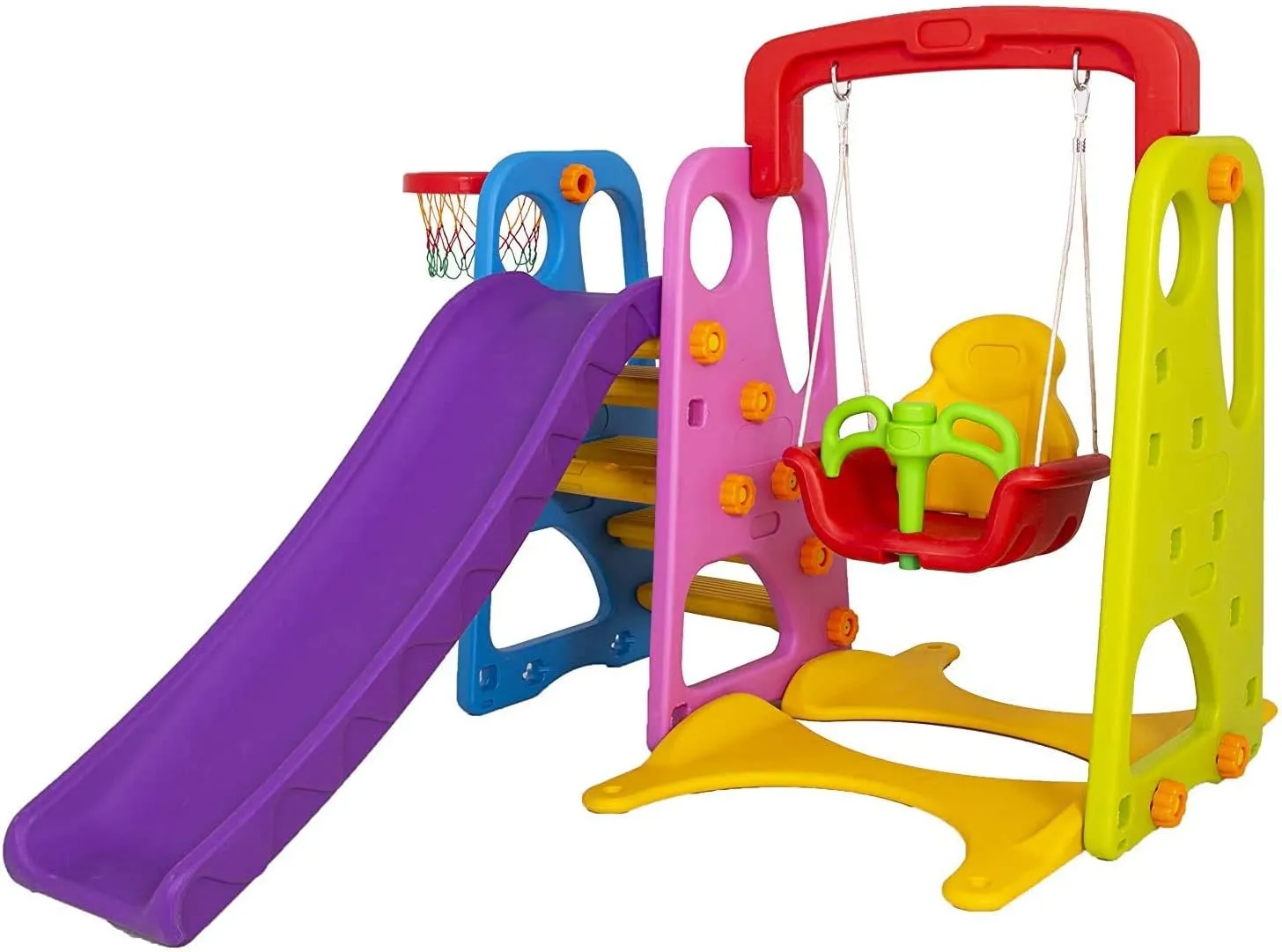 RBW TOYS 3 in 1 Outdoor Play Structure Jumbo Slide with Swing And Basket Ball Game for Kids Activity (MultiColor)