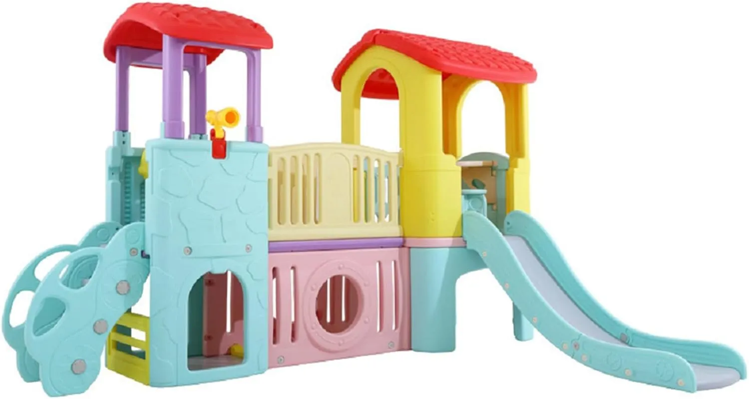 X IANGYU 6 in 1 Toddler slide, large children's slide with long passage, climber, tunnel and storage space, outdoor indoor slide play set, suitable for toddlers 2-4