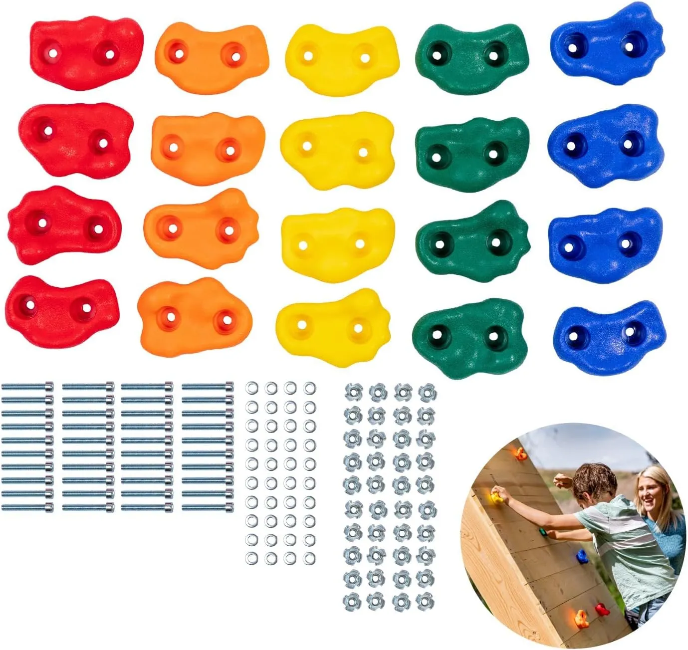 KASTWAVE 20 Pack Kids Rock Climbing Holds, Includes Mounting Hardware for 1" Installation, Holds Climbing Rocks for Outdoor Indoor Home Playground