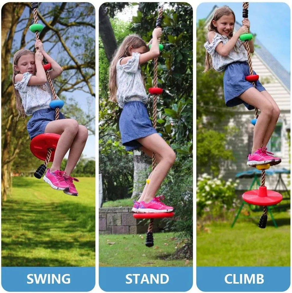Disc Rope Swing Seat for Kids, Outdoor Backyard Fun Tree Swing Accessory Rope Swing Attachment Climbing Play Set Outside Monkey Treehouse Zip Line Play Set for Outdoor Backyard, Over 6ft, Red